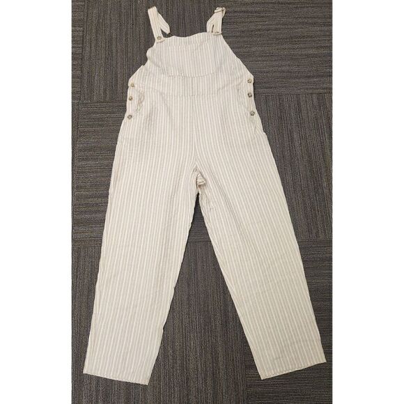 NWT Wild Fable tan striped bibs. Features wide legs and 3 button sides - Picture 4 of 12